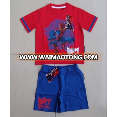 cheap pajama set for summer, 2015 new design high technology printed boys children summer cotton pajama set.